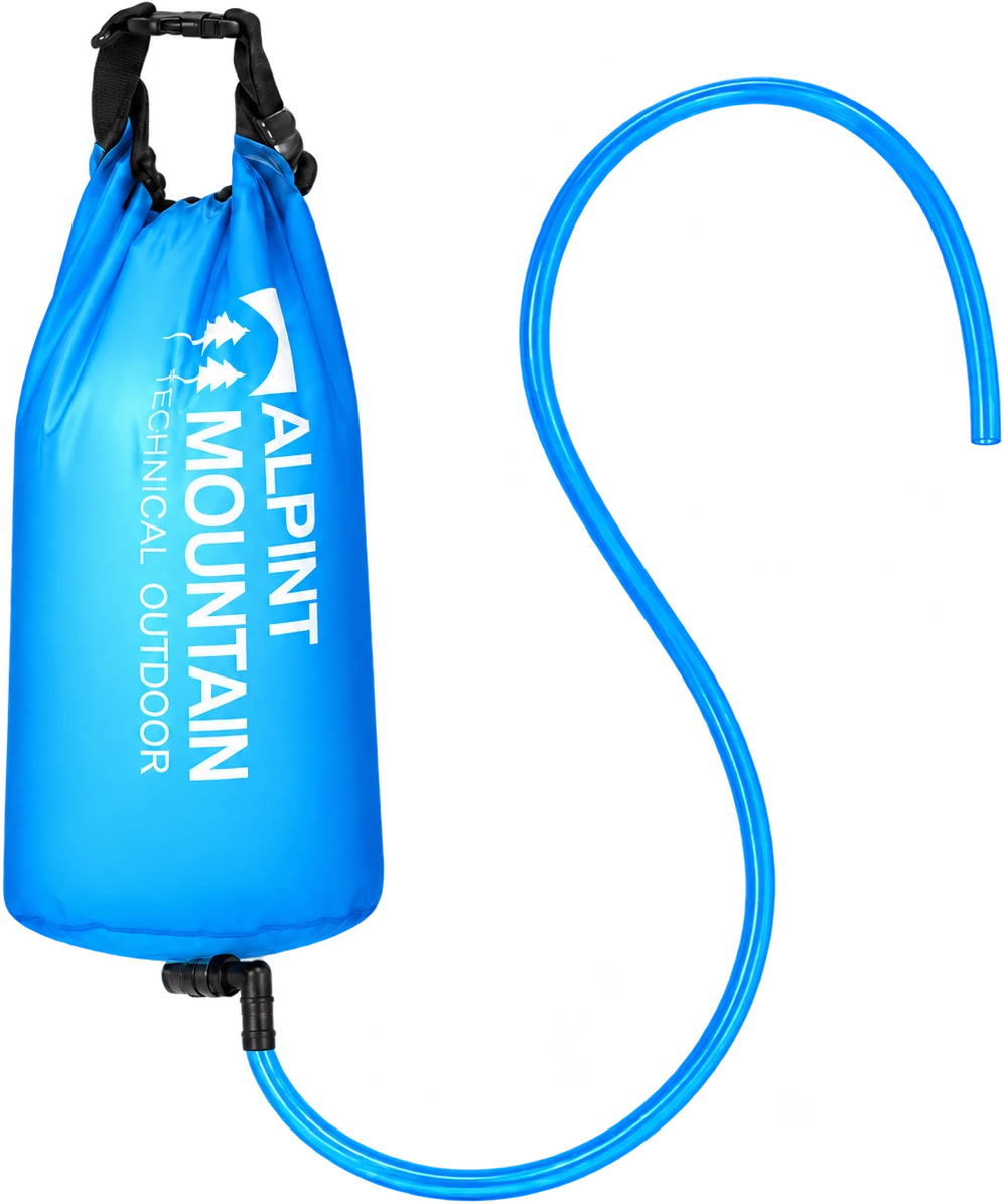 ALPINT MOUNTAIN cyan 6L gravity water reservoir with black hanging loop and matching blue tube